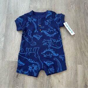 Carter's blue Dinosaur waffle knit Print Romper nwt